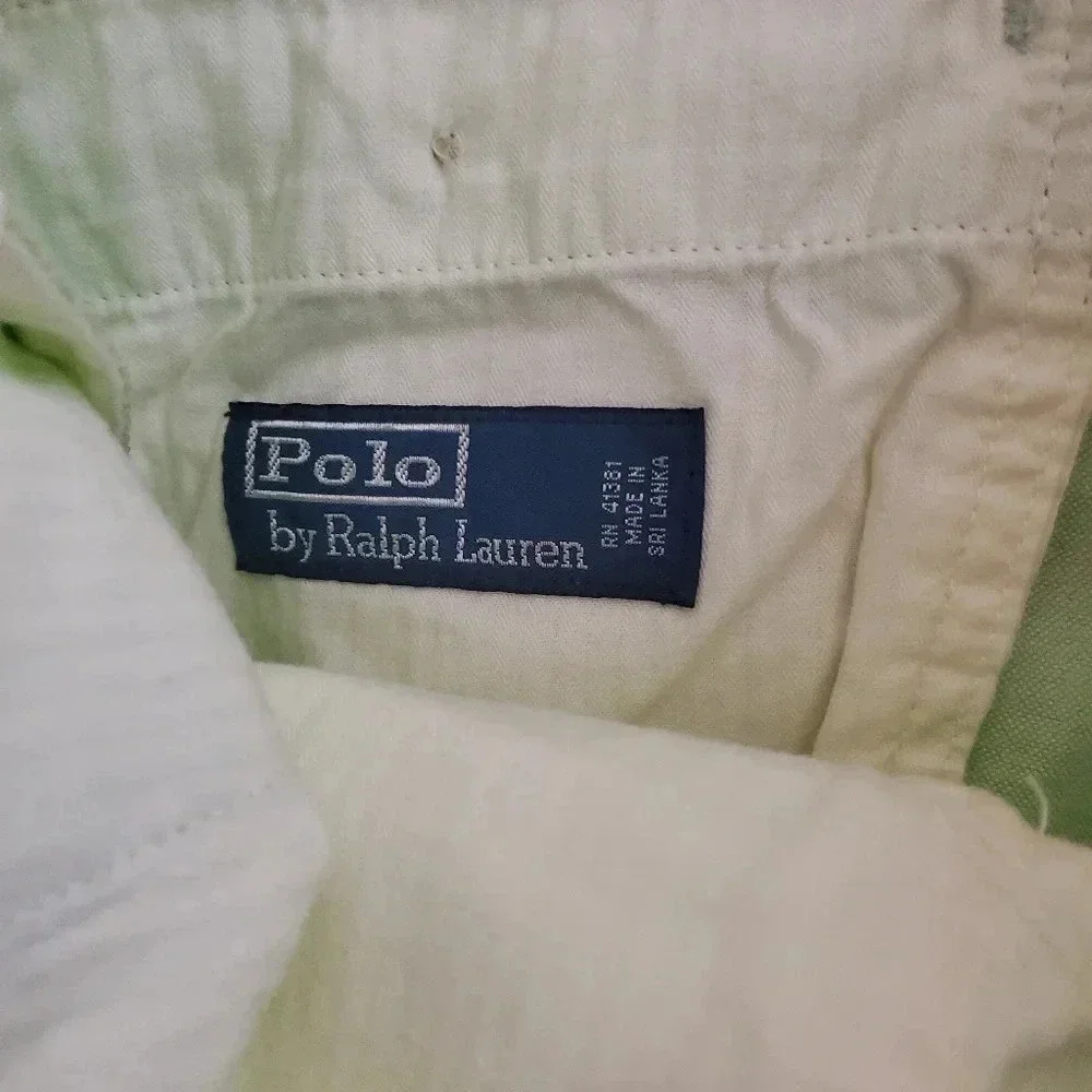 POLO Ralph Lauren Mens Size 34 Light Green Cotton Flat Front Chino Shorts   #175
